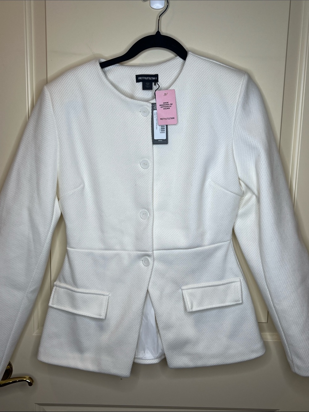 PrettyLittleThing White Textured Peplum Blazer